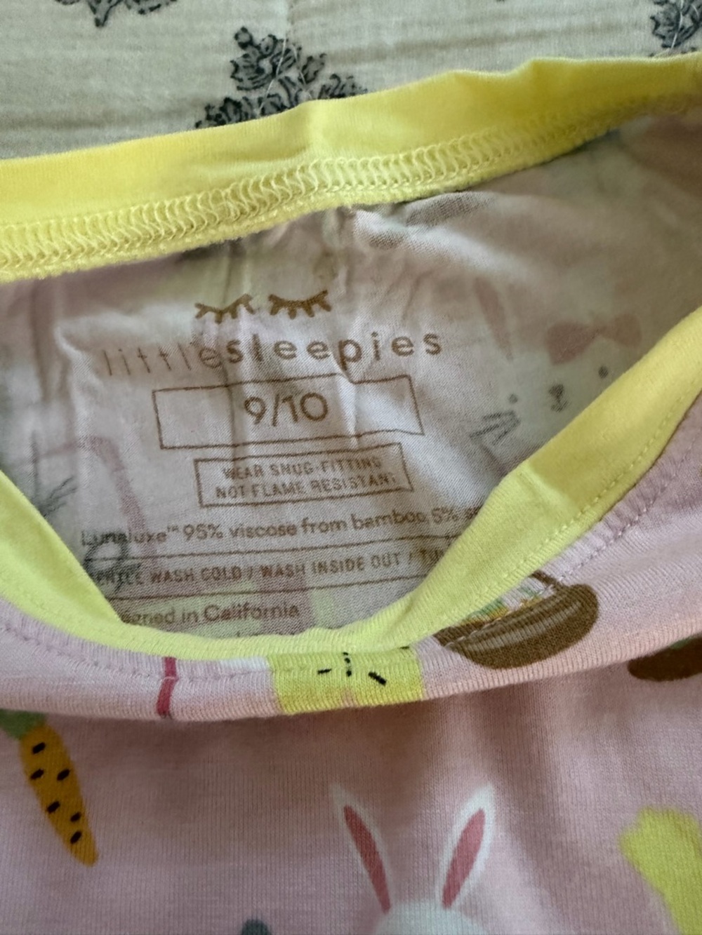 Little Sleepies Pink Bunny Garden Long Sleeve Pajama Set with Yellow Trim - Picture 3 of 3